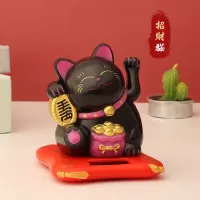 สินค้าใหม่ Lucky Cat แมวกวัก แมวกวักนำโชค พลังงานแสงอาทิตย์ แมวกวักถุงทอง ขนาดเล็ก 7.5cm สีดำ