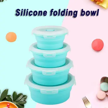 3 PCS/Set Camping Bowl Foldable Silicone Collapsible Bowl Lunch Box Salad  Bowl Lid Expandable Food Storage Container Bento Box