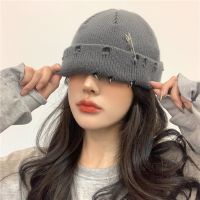 【YD】 Knitted Hat Fashion Warm Thick Men Hip Hop Pin Hole Skullcap Short Cap