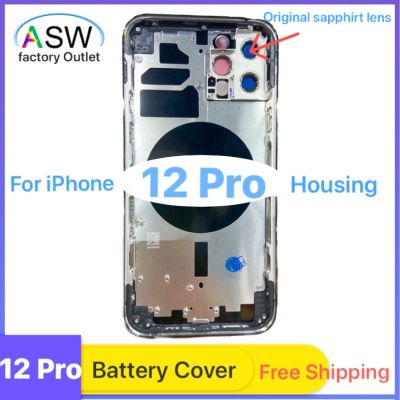 Back Housing Cover for iPhone 12 Pro Max Battery Cover SIM card Tray, Middle Chassis Frame,Side Key Parts For iphone 12 Pro+Gift