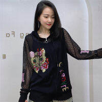 New style ฤดูร้อนใหม่แขนยาวมีซิปมีฮู้ดเสื้อคลุมผู้หญิง 2347 Heavy Industry Hot Rhinestone การค้าต่างประเทศเสื้อกันหนาวผู้หญิงเสื้อกันแดด