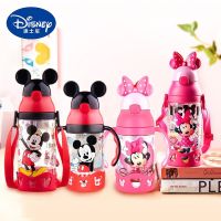 Disney Minnie Mickey Mouse Cups Cartoon Plastic Solid Feeding Student Convenient Outdoor Child Sports Bottle With Straw 500ML