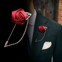 {EDDLYT}ผู้ชาย Rose ดอกไม้ Golden Leaf แฟชั่นเข็มกลัด Pin ชุดผ้าใบผ้าริบบิ้น Tie Pins ผู้ชายงานแต่งงาน Boutonniere เข็มกลัดเครื่องประดับ