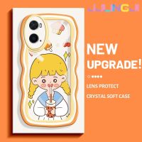 Jjlingji เคสสำหรับ OPPO A76 A96 A36แฟชั่นชานมเด็กผู้หญิงดีไซน์ใหม่สีครีมขอบคลื่นปลอกโปร่งใสลายกล้องถ่ายรูปเคสมือถือนุ่มเรียบง่ายกรอบป้องกันอ่อนโยน