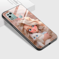 Mop Mall สำหรับ Infinix Hot 11 Play 11S X688C เคสโทรศัพท์การ์ตูนเจ้าหญิงยิ้มกระจกเทมเปอร์เรียบนุ่มเคสเคสกันกระแทก