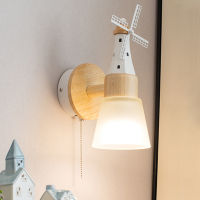 Nordic Decor Windmill Wall Mount Lamps Sconces for Home Living Room Children Bedroom Bedside Mirror Lights Wood Lighting Fixture