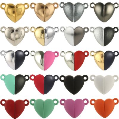5 Sets Love Heart Shaped Magnetic Connected Clasps Beads Charms End Caps DIY Couple Bracelet Necklace for Jewelry Making Finding