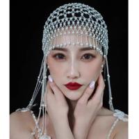 Pearl Hair Accessories bridal hairband Handmade Hollowed Tassel Forehead Headpiece Head Chain Women Luxury Head Cap Hat Headband