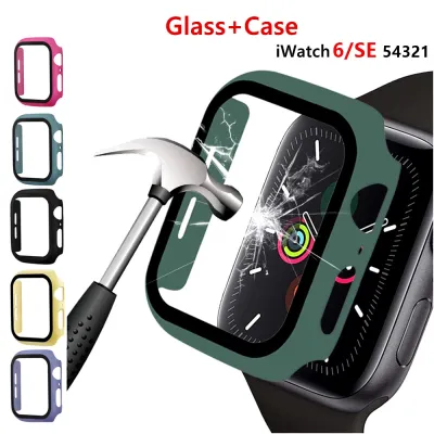 Case Tempered Film for Apple Watch 45mm 41mm 44mm 42mm 40mm 38mm Glass Protective Cover for iWatch Series 7 6 5 4 3 2 1 SE Shell