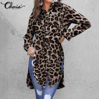 Tunics Women 2022 Long Shirts Celmia Autumn Vintage Leopard Print Blouses Elegant Long Sleeves Office Tops Casual Loose Blusas