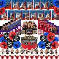 （koko party supplies） Party Supplies ธีม WWE อุปกรณ์ปาร์ตี้,ลูกโป่งสุขสันต์วันเกิดมวยปล้ำผู้หญิงผู้ชายผู้ใหญ่มืออาชีพป้ายตกแต่งเค้กท็อปเปอร์โปรดปราน