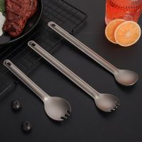 Titanium Long Handle Spoon Fork Light Weight Titanium Tableware Picnic Utensils Spoon Fork Outdoor Travel Supplies Flatware Sets