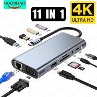 USB C Hub Type C To HDMI-Compatible RJ45 5/6/8/11 Ports Dock With PD TF SD AUX Usb Hub 3 0 Splitter For Macbook Air Pro PC HUB