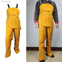 ◙❉ Heavy Duty Welding Clothing Cowhide Leather Welding Apron Split Leg Heat Resistant Bib Apron with Pockets Tool for Men Women