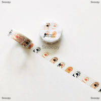 Snoopy เทปกาว Washi สำหรับตกแต่งลายแมวน่ารักขนาด15มม. x 5ม. สติกเกอร์สำหรับตกแต่งสมุดติดรูปแบบทำมือ