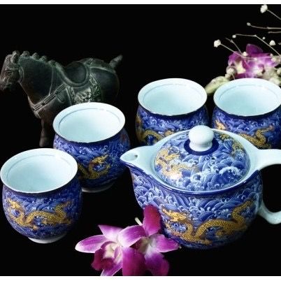 ชุดแก้ว-น้ำชา-ลายมังกร-กาน้ำชา-พร้อม-แก้วชาจีน-มีให้เลือก-5-สี