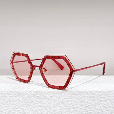 Oversized Hexagon Women Sunglasse Alloy Rimless Crystal Shiny SunGlasse Female Rhinestone Shades Best Quality With