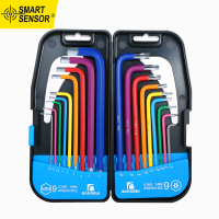 Smart Sensor 18PCS Ball End Hex ประแจชุด Multicolor ยาวแขนเมตริกและ SAE Wrenches เกรดอุตสาหกรรม Chrome เหล็กวาเนเดียม Hex Key Allen ประแจกรณีถือ