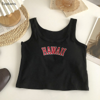 [Toplans]?[HOT SALE]?? Women Letter ปัก Tank Top Summer Solid Color แขนกุด Y2k สตรีท