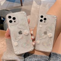 ♦卐☍ For iPhone 13 12 11 Pro Max X XR XS Max 8 7 Plus SE 2020 Pearl Flower Butterfly Clear Cover 3D Epoxy Soft silicone Phone Case