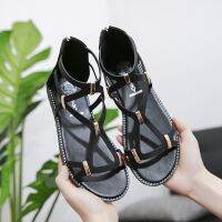 New Style Flat Open Toe Sandals Mesh Cross Roman Heel Zipper Fashionable All-Match Womens Shoes