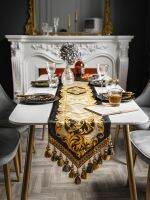 Luxury Soft Velvet Coffee Table Runners With Heavy Tassel Rectangle Home Decorative Party Gift Table Flag Black Gold Bee Print