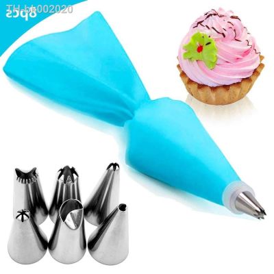 ☎﹊▬ New 8Pcs/Set Silicone Pastry Bag Tips Kitchen Cake Icing Piping Cream Cake Decorating Tools Reusable Pastry Bags 6 Nozzle Set