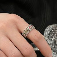 Art Selection Colorful Zircon Ring Light Luxury and Exquisite Medieval Palace Style Hollow out Design Feeling Lace Opening Ring Tide G4XZ