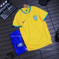 ☌ Brazil Team Football Set Yellow Home Court Blue Pants WC 2023 - High-Quality Standard Thai