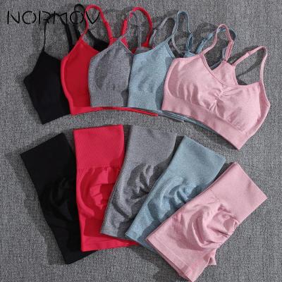 NORMOV Two Piece Workout Set Solid Yoga Set Seamless Tracksuit Woman Booty Sports Shorts Push Up Peach Buttocks Gym Shorts