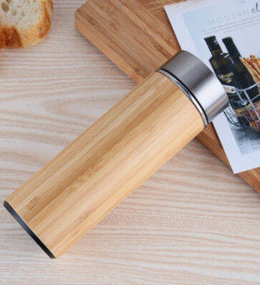 Botol Termos Vakuum Bahan BAMBU Stainless Steel Tumbler 450ml-stainles ...