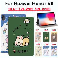 เคสแท็บเล็ต PC KRJ-AN00สำหรับ Huawei เกียรติยศ V6 10.4นิ้วหนังพียูคุณภาพสูงลายแมวกระต่ายน่ารัก KRJ-W09กันเหงื่อฝาพับแนวตั้งกันลื่น