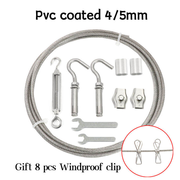 Stainless Steel Clothesline Portable Detachable Laundry Wire Pvc Coated Clothesline Wire Kit