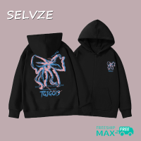 SELVZE เสื้อคาร์ดิแกนมีซิปมีฮู้ดแบบโอเวอร์ไซส์ลายผีเสื้อแนววินเทจสไตล์เกาหลี