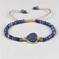 สร้อยข้อมือ Lapis Lazuli สีน้ำเงินเหลี่ยมเพชรพลอยแฟชั่นที่ละเอียดอ่อนปรับได้เสน่ห์ควอตซ์ที่ไม่ซ้ำกันผู้หญิงสร้อยข้อมือโบโฮเครื่องประดับของขวัญ Dropshipping