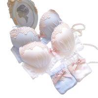 Japanese Two-Color Water-Soluble Embroidery Film Cup without Steel Ring Fresh Girl Cute Push up Underwear Set