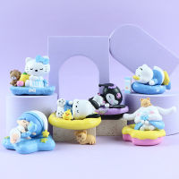 6Pcs ชุด Kawaii Sanrio รูป Sleeping Series Cinnamoroll My Melody Kuromi Pochacco ตาบอดกล่องของเล่น Twisted ไข่ตุ๊กตาเครื่องประดับ