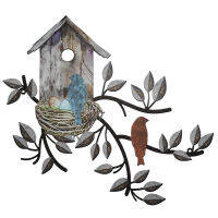 Park Art Craft Metal Tree Hanging Indoor Outdoor For Balcony With Birdhouse Leaves Branch Living Room Home Office Yard Garden Bird Wall Decor