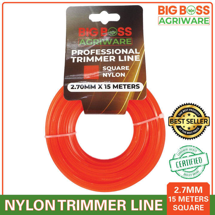 BBA Nylon String Trimmer Line 2.7mm x 15m Square Orange (Tansi) for Grass Cutter, Brush Cutter