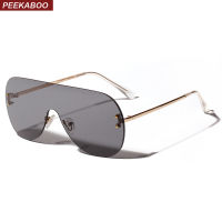 Peekaboo sunglasses women clear color 2019 summer fashion rimless sun glasses for men oversize metal uv400 red orange