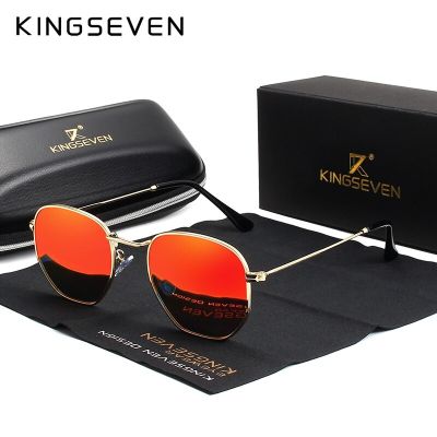 KINGSEVEN kacamata hitam reflektif klasik 2023 kacamata matahari Retro segi enam baja tahan karat untuk pria
