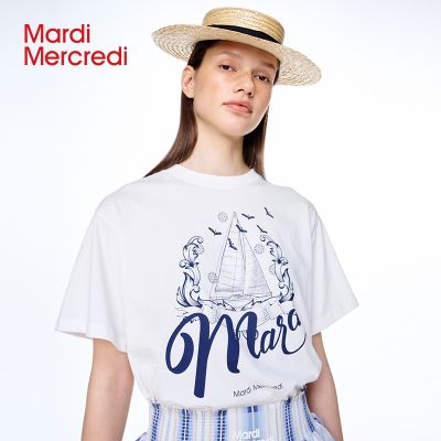 เสื้อยืดผ้าฝ้ายพิมพ์ลายขายดี Madi Mecredi เสื้อยืด แขนสั้น พิมพ์ลายเรือใบ ทรงหลวม อเนกประสงค์S-5XL