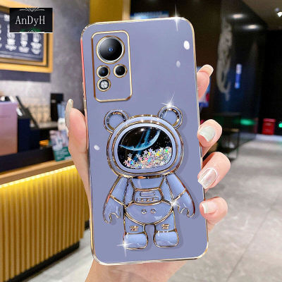 AnDyH Phone Case infinix Note 11/Note 12/X663/X663C/X663B/X663D 6DStraight Edge Plating+Quicksand Astronauts who take you to explore space Bracket Soft Luxury High Quality New Protection Design