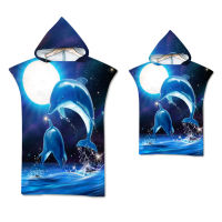 3D Printed dolphin Bath Beach Towel Microfiber Hooded Robe Towel Poncho for Swimming Beach Surf unisex Bathrobe Beachwear