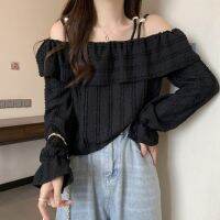 Spot parcel post Womens Large off-Shoulder Lace Shirt Design 2023 Early Autumn New Fat MM Chic Sweet and Spicy Very Fairy Blouse