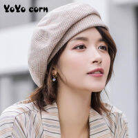 YOYOCORN Plaid Vintage Octagonal Casual Autumn girl Cap Panama Women Wool beret For Elegant lady Winter Female Cotton Hats