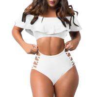 Women Swimsuit Ruffled Off Shoulder Sexy Tight Solid Color Split Bathing Suit Top Cute Swimsuits for Teen Girls under 10