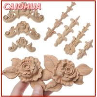 CAIOHUA ไม่ทาสี เครื่องประดับเฟอร์นิเจอร์ ของประดับประตู แกะสลักลายดอกไม้ มุม Appliques งานไม้ ดอกกุหลาบแกะสลักไม้