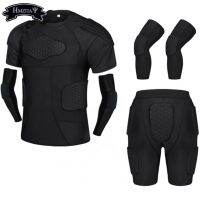☋✠☾ Thickened Compression Crash Shorts Short Sleeve Suit Football Basketball Skating Rugby Elbow Kneepads Waist Crash Guard Suit Set