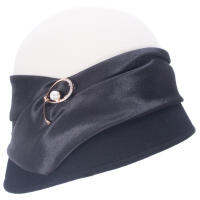 Womens Brooch Trimming Vintage Style Asymmetrical Brim Cloche Wool Felt Hat Millinery T486